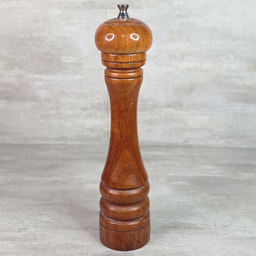 Vintage Mr. Dudley Turned Solid Wood Pepper Mill 10.5" Grinder Tall Brown